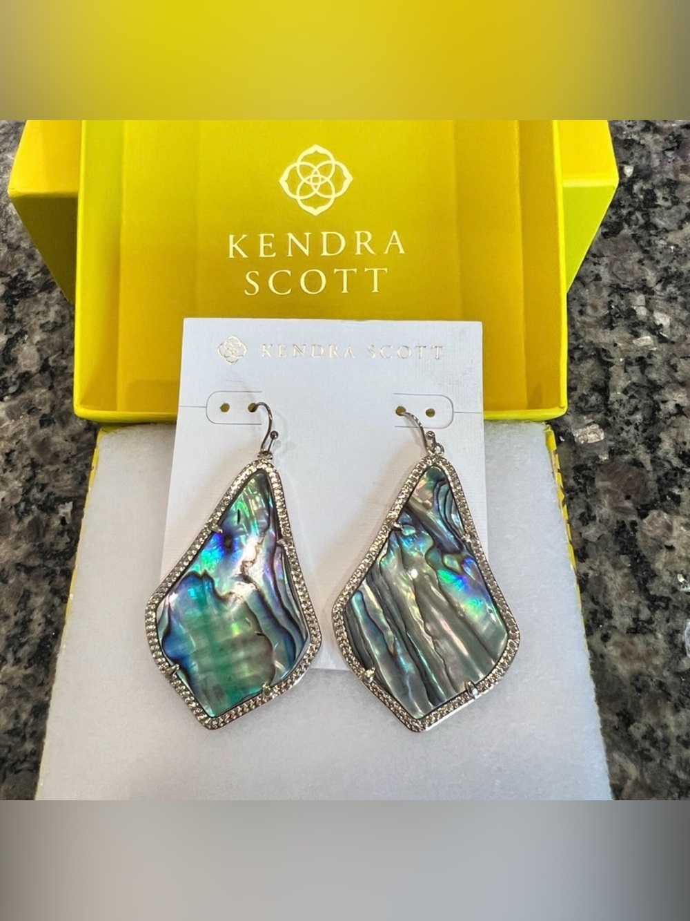 NWT Rare & Retired Kendra Scott Alexandra Earrings Abalone & Yellow Gold Amazing